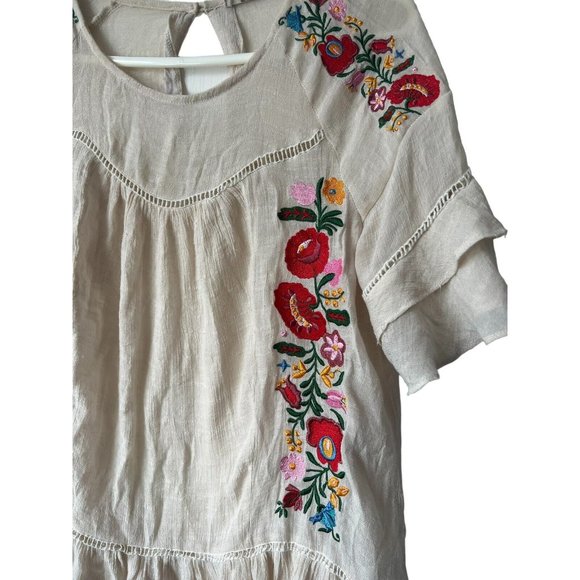 Altar’d State Boho BlouseWomens Small S Embroidered Ruffled Top in Natural - Picture 3 of 12